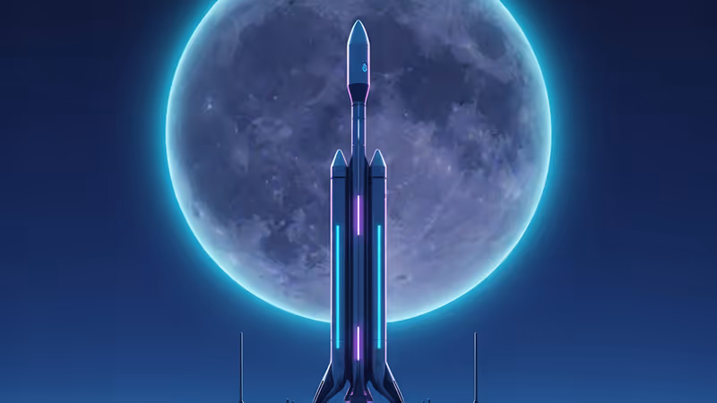 Wide shot of the Artemis II SLS rocket on the launch pad at Kennedy Space Center.