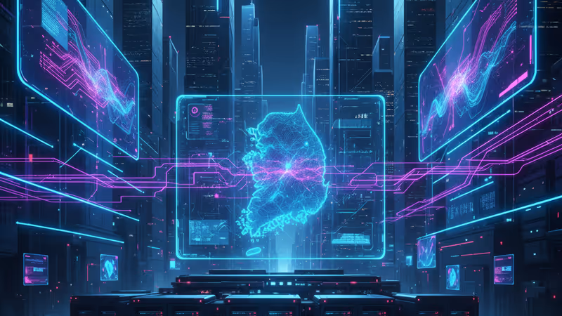 韓国の形をした回路図が光るデジタルブレインのイメージ