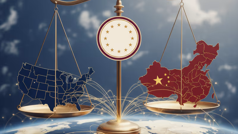 Abstract scale representing EU balancing US and China