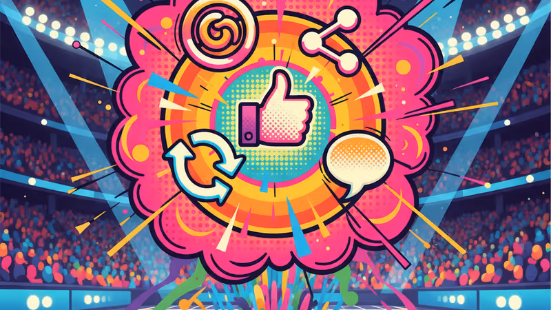 満員のスタジアムとSNSのデータが重なるイメージ