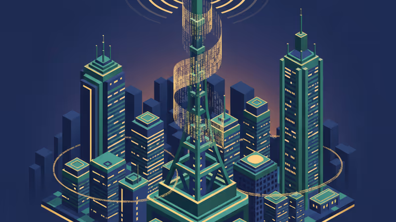 Wireless base station on a Tokyo rooftop with digital transition effects