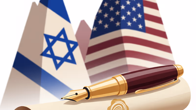 トランプ大統領とネタニヤフ首相の外交的な握手を象徴するイメージ