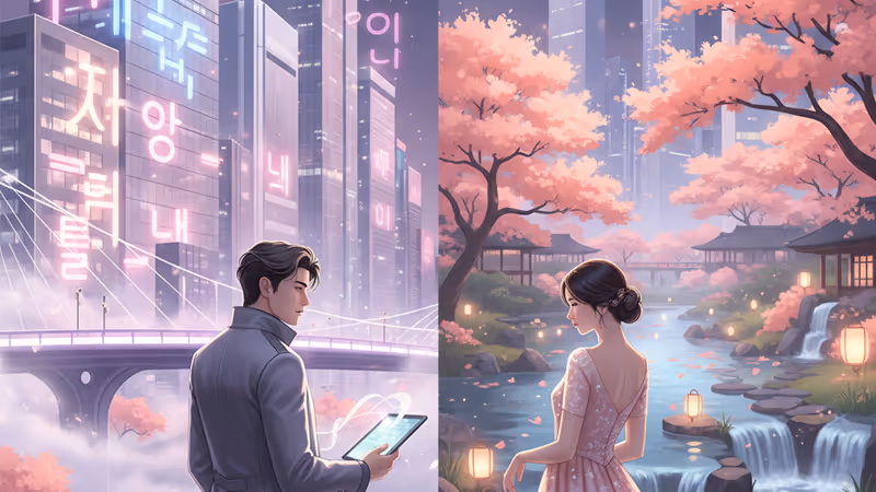 韓国と日本の風景を背景にしたドラマ『この恋、通訳できますか？』のイメージ