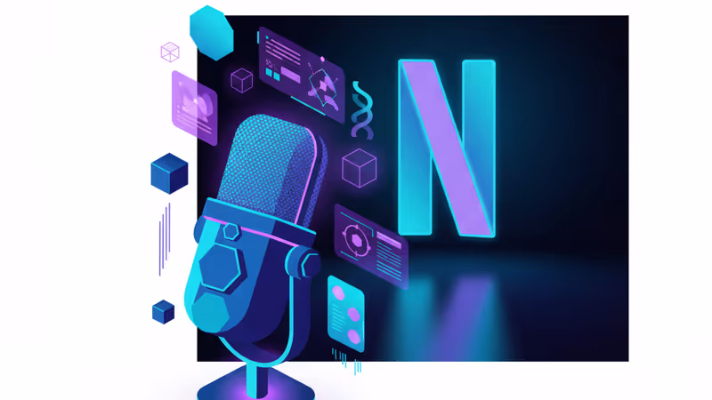 Netflixのロゴとポッドキャスト用マイクが並ぶイメージ画像