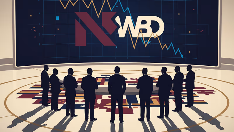 象徵 Netflix 全現金收購華納兄弟探索的商業對峙示意圖