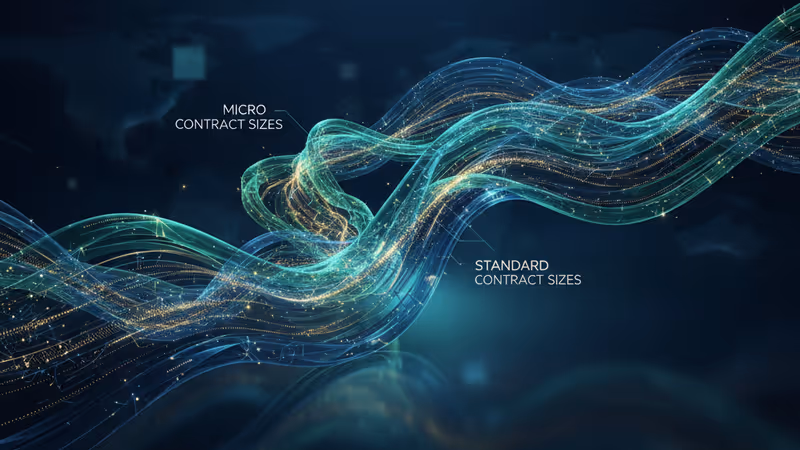 마이크로 및 표준 선물 계약을 상징하는 디지털 인터페이스 화면