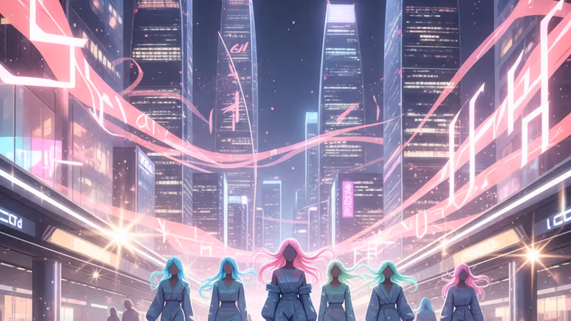 空港のロビーを歩くカラフルな髪色のアイドルの後ろ姿