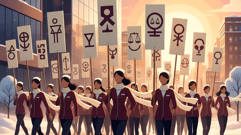 Nurses protesting outside a New York City hospital