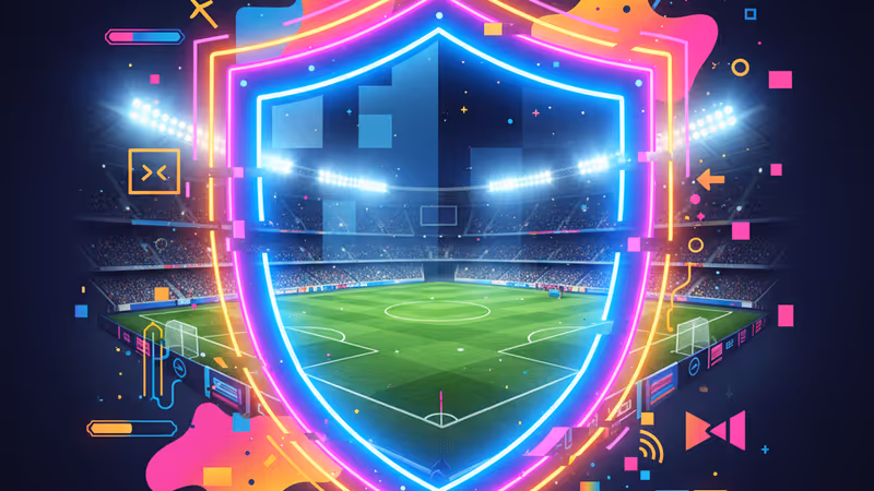 夜晚的足球場景與正在直播賽事的筆記型電腦