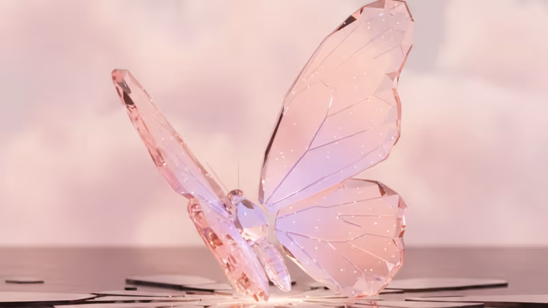 A shattered crystal butterfly representing Danielle's contract termination
