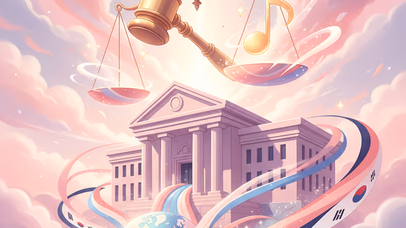 NewJeans Danielle 與 ADOR 訴訟相關的法官槌與舞台燈光