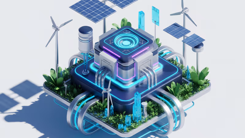 Panoramic view of a futuristic small modular reactor in a natural setting