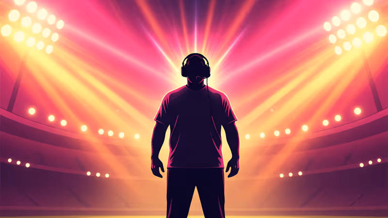 Silhouetted coach on a football field representing John Madden