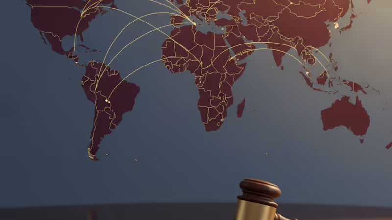 法廷の裁判官席とワクチンの瓶が置かれた医療デスクの対比イメージ