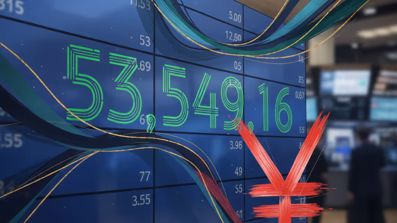 顯示突破53,000點的日經平均指數股票看板