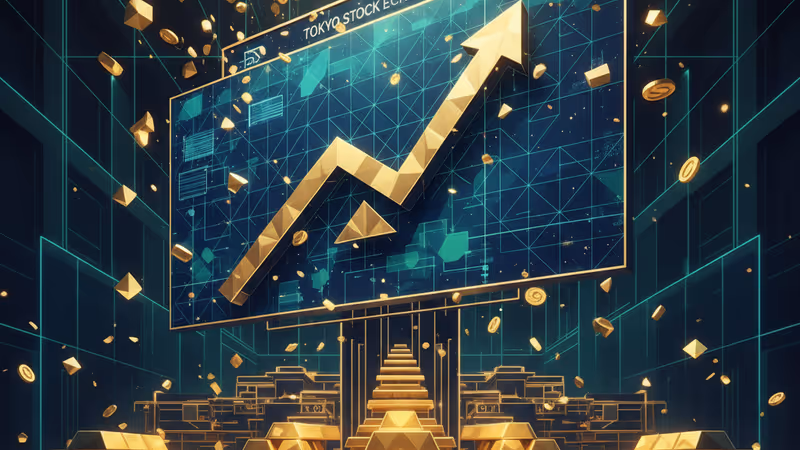 도쿄증권거래소 전광판에 표시된 닛케이 지수 5만 선 돌파 화면