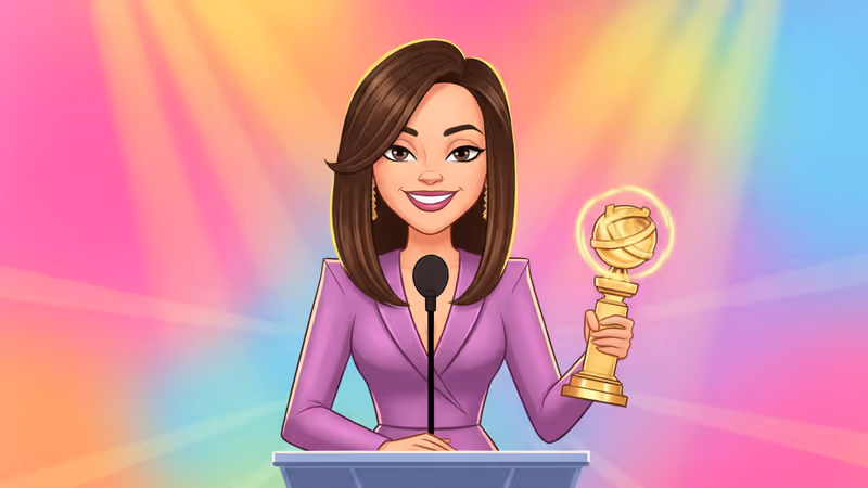 Host Nikki Glaser speaking at the 2026 Golden Globes stage