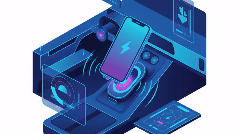 닛산 차량 내부의 자석식 무선 충전 패드와 스마트폰