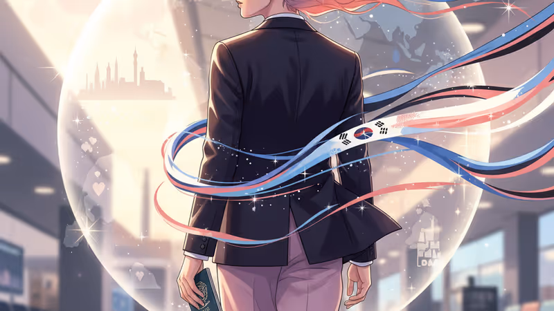 グレーのブレザーと眼鏡を着用したソリュンの空港での姿