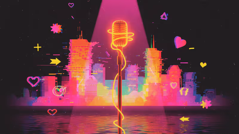 A symbolic red microphone on a dark stage representing Kathy Griffin's political call-out.