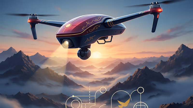 안개 낀 휴전선 산맥 위를 비행하는 감시용 드론의 모습