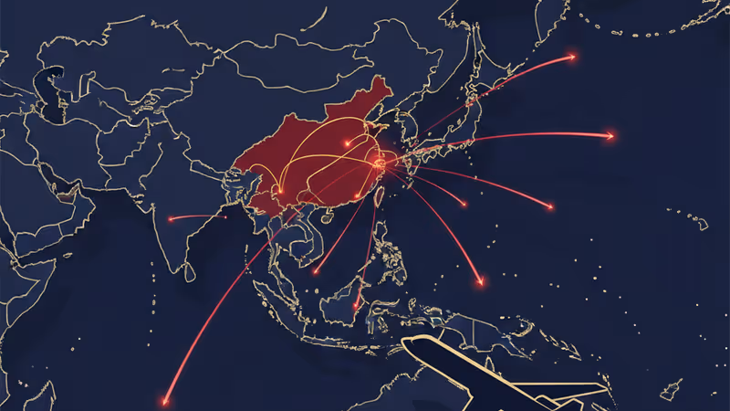 北韓飛彈發射升空軌跡與韓中地圖背景象徵地緣緊張