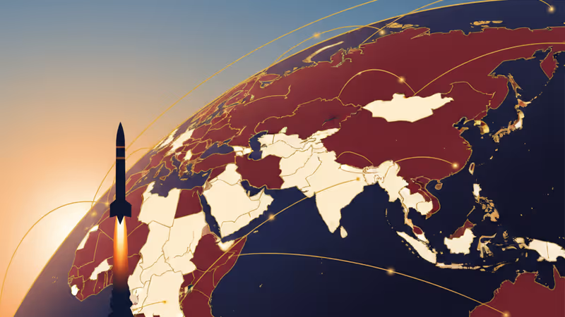새벽녘 동해상으로 발사되는 북한 탄도미사일의 실루엣