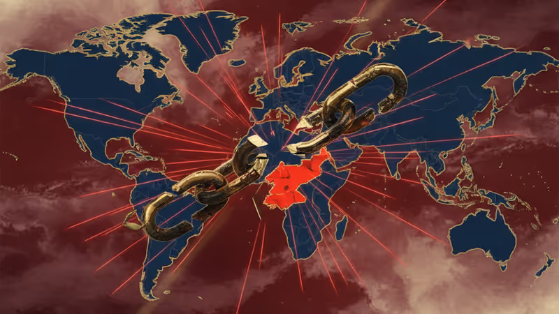 북한과 베네수엘라의 지도가 강조된 세계 지도와 부서진 사슬 이미지