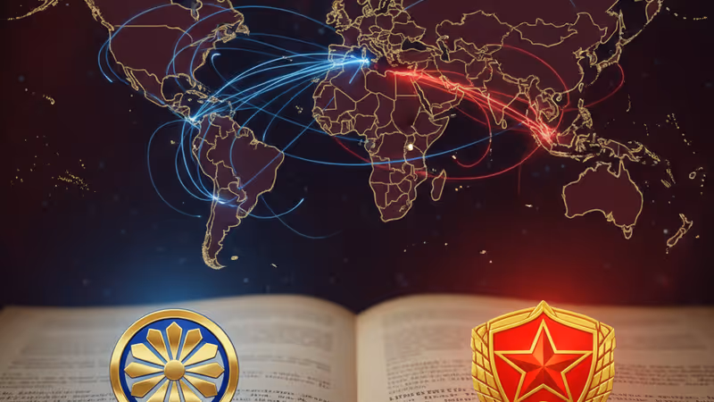 対峙する日本と北朝鮮の国旗と東アジアの地図