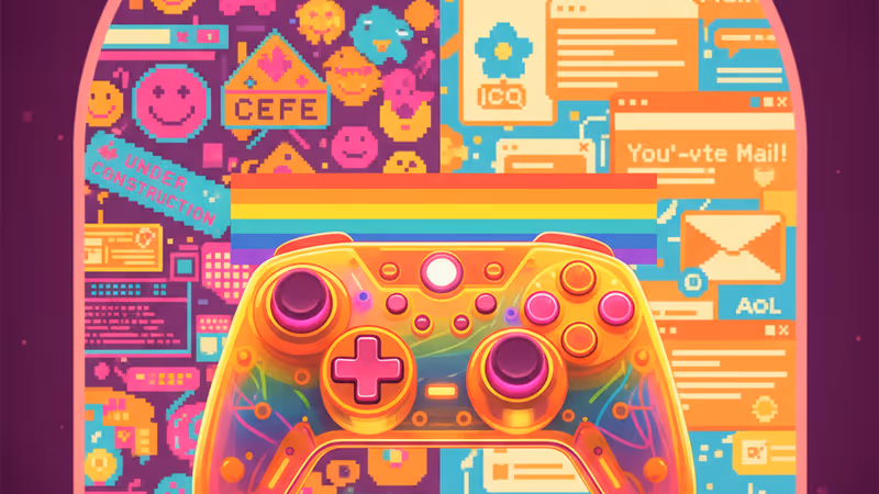 게임 콘솔과 멀리서 갈등하는 남녀의 실루엣