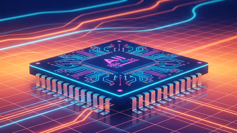 先端AIチップが並ぶ製造ラインのイメージ