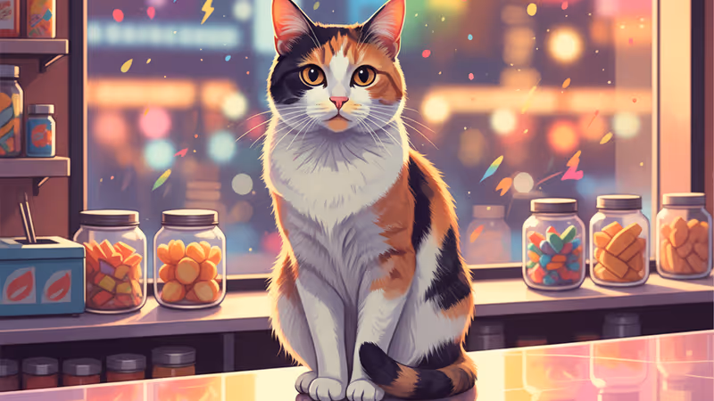 ニューヨークの雑貨店で新聞の上にくつろぐ看板猫の姿