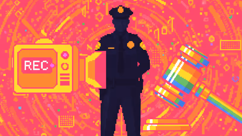 紐約市警徽與反映在其上的法庭木槌