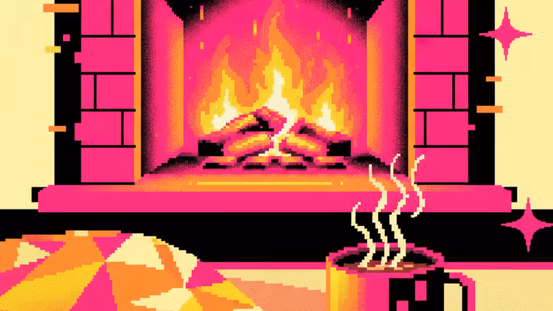 Cozy living room with a fireplace and hot cocoa