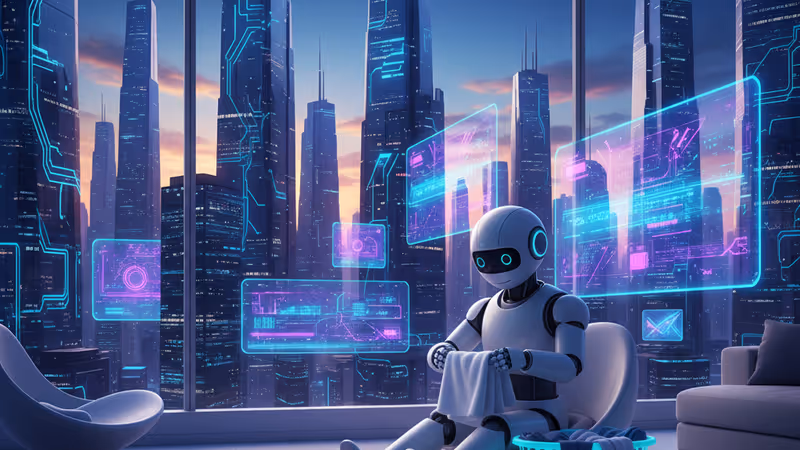 OneRoboticsの家庭用人形ロボットが家事を手伝うイメージ