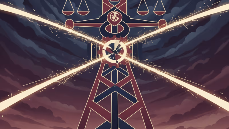 Damaged energy pylon in Ukraine during a snowy winter night