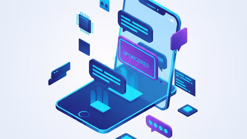 챗GPT 화면에 광고가 표시되는 미래적인 수익 모델 컨셉 이미지