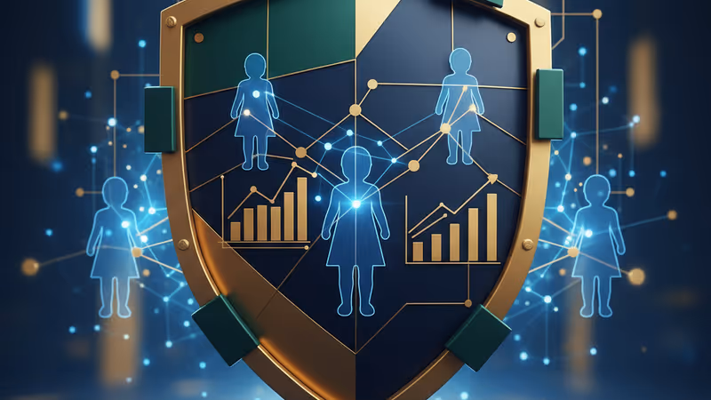 OpenAI의 연령 예측 기술을 상징하는 디지털 방패 그래픽