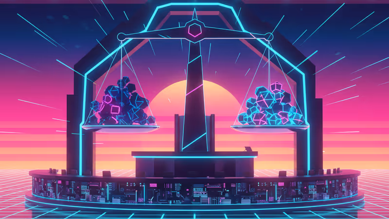 象徵人工智慧法律戰的科技法槌與數據流