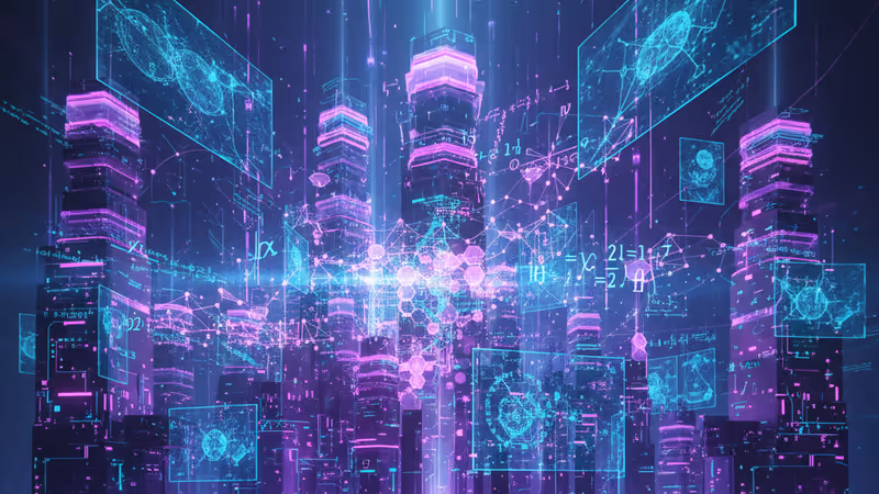 複雑な数式とAIのネットワークが融合するイメージ図