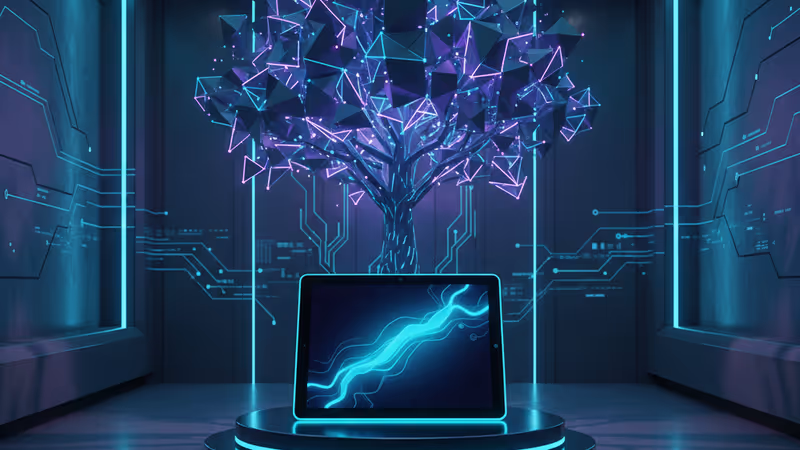 OpenAI Grove 프로그램을 상징하는 디지털 성장 아이콘과 사무실 배경