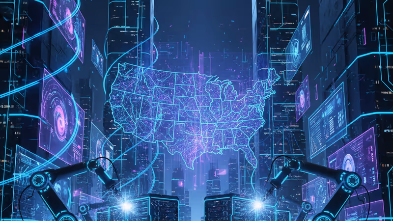 米国でAIインフラの建設を象徴する現代的な工場のイメージ