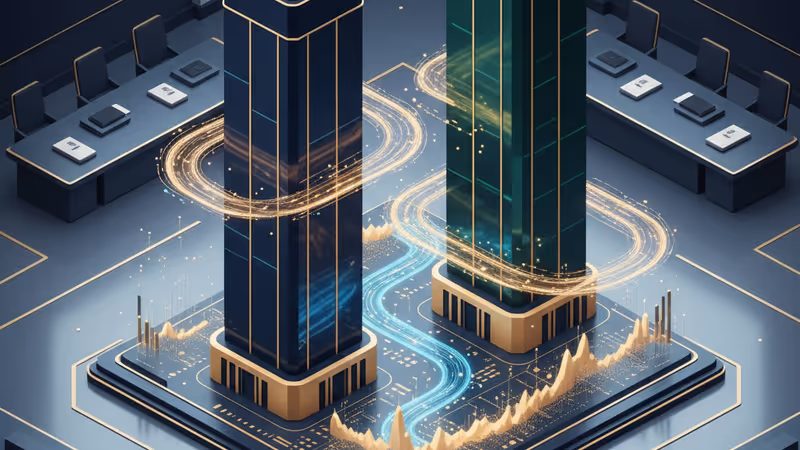 ダボス会議での発表を背景にしたAI企業の企業向け市場戦略のイメージ