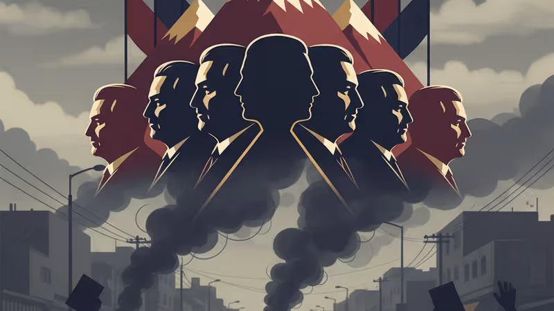 夜のテヘラン市街で立ち上る煙と抗議活動の様子