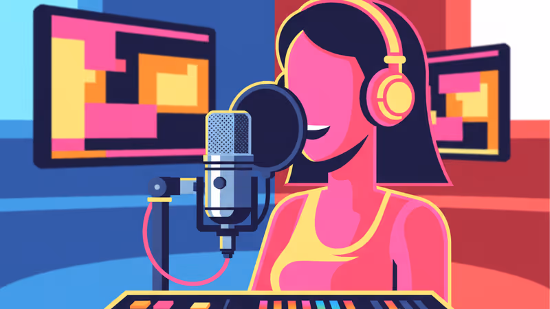 Jenny McCarthy speaking firmly into a podcast mic with a talk show set background