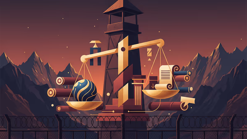 파키스탄과 아프가니스탄 접경 지역의 삼엄한 국경 검문소 전경