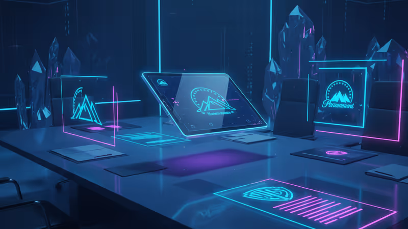 法廷の木槌とメディア企業のロゴが重なるイメージ