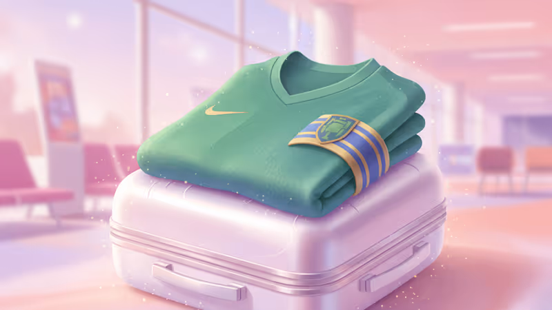 전북 현대 엠블럼과 중국 이적을 상징하는 가방 이미지