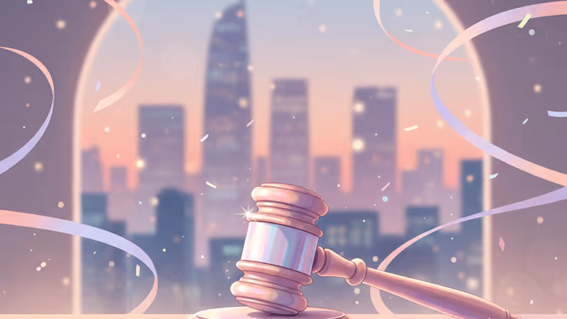 법원 의사봉과 서울 도심 전경이 담긴 이미지