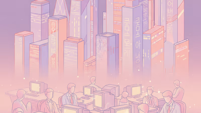 90년대 증권가 사무실의 레트로한 풍경